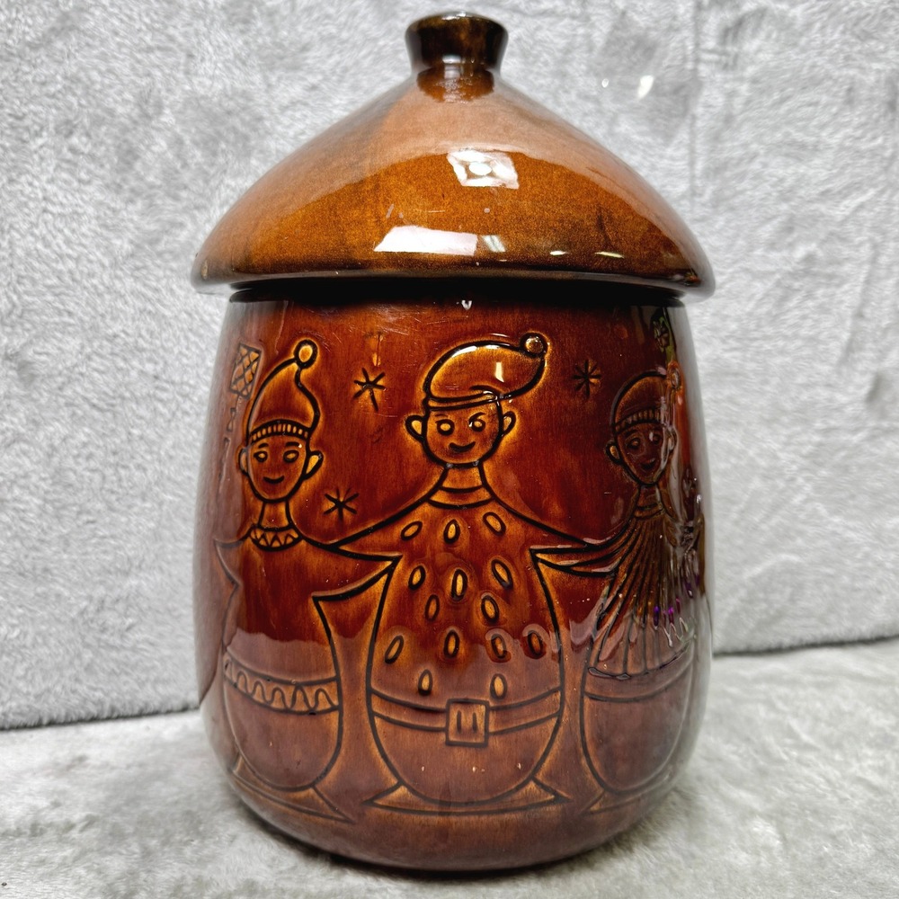 Vintage Wynken Blynken Nod Cookie Jar Holiday Designs Dark Brown USA 1960s Acorn